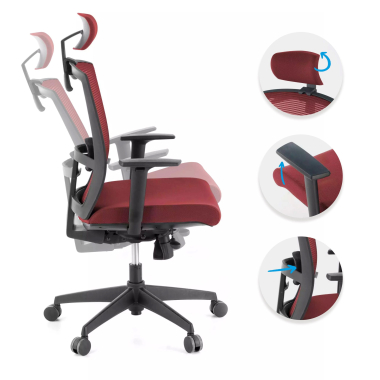 silla ergonomica rojo estructura negra reposacabezas malla brazos regulables 1d soporte lumbar reposacabezas 3