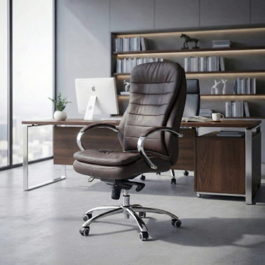 sillon de oficina marron atenas piel sintetica brazos tapizados 3
