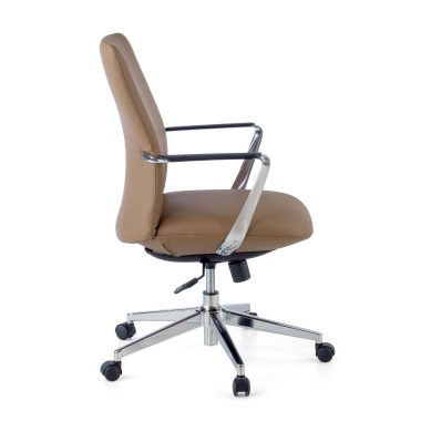 sillon de oficina beige respaldo bajo piel sintetica brazos fijos 4