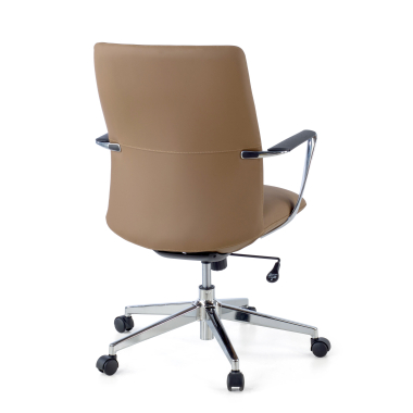 sillon de oficina beige respaldo bajo piel sintetica brazos fijos 9
