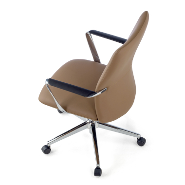 sillon de oficina beige respaldo bajo piel sintetica brazos fijos 8