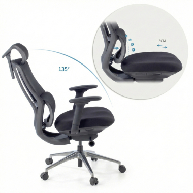 silla ergonomica negro aeroflow estructura negra malla brazos regulables 3d doble soporte lumbar reposacabezas 4