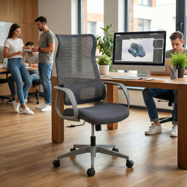 silla de oficina blanco gris axis malla brazos fijos 2