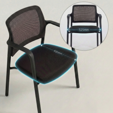 silla de visita negro con brazos malla brazos fijos 6