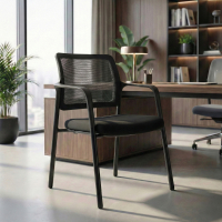 Silla de visitas Hermes con brazos, 4 patas, amplio asiento, respaldo de red