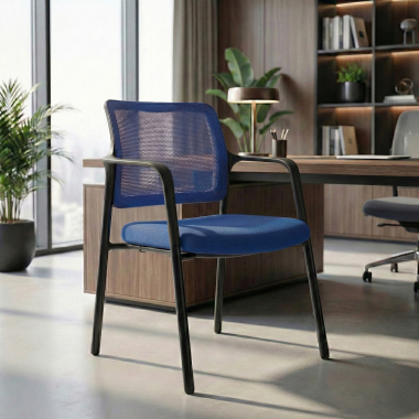 silla de visita azul con brazos malla brazos fijos 2