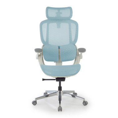 silla ergonomica blanco azul erghos one con reposacabezas malla brazos regulables 3d doble soporte lumbar reposacabezas 3