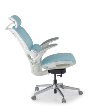 silla ergonomica blanco azul erghos one con reposacabezas malla brazos regulables 3d doble soporte lumbar reposacabezas 5