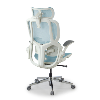 silla ergonomica blanco azul erghos one con reposacabezas malla brazos regulables 3d doble soporte lumbar reposacabezas 12