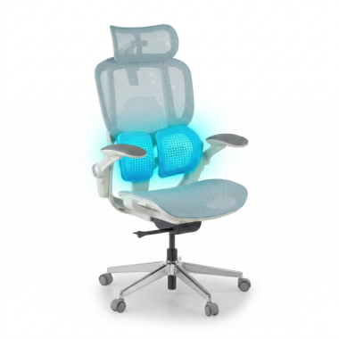 silla ergonomica blanco azul erghos one con reposacabezas malla brazos regulables 3d doble soporte lumbar reposacabezas 7
