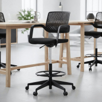 Taburete de oficina con brazos Basel, asiento tapizado