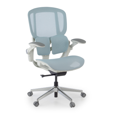 silla ergonomica blanco azul erghos one sin reposacabezas malla brazos regulables 3d doble soporte lumbar 1