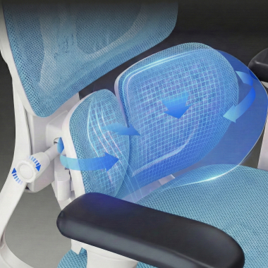 silla ergonomica blanco azul erghos one sin reposacabezas malla brazos regulables 3d doble soporte lumbar 7