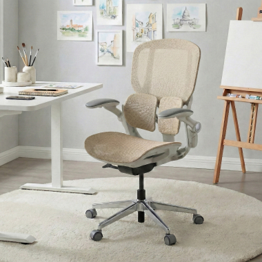 silla ergonomica beige erghos one sin reposacabezas malla brazos regulables 3d doble soporte lumbar 2