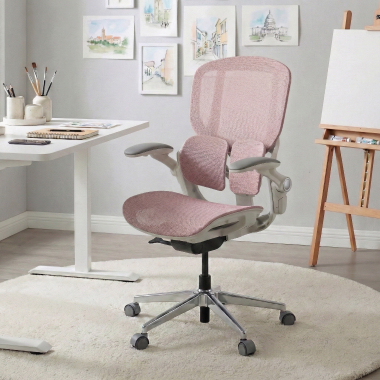 silla ergonomica blanco rosa erghos one sin reposacabezas malla brazos regulables 3d doble soporte lumbar 2