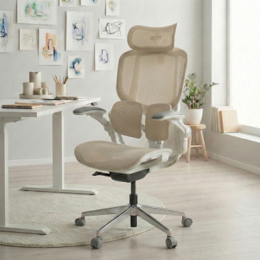 silla ergonomica beige erghos one con reposacabezas malla brazos regulables 3d doble soporte lumbar reposacabezas 2