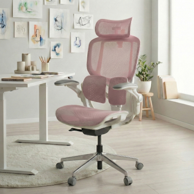 silla ergonomica blanco rosa erghos one con reposacabezas malla brazos regulables 3d doble soporte lumbar reposacabezas 2