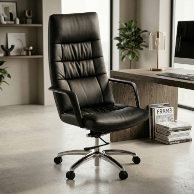 sillon de oficina negro goteborg piel natural brazos fijos 2