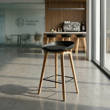 taburete de cocina negro taburete patas de madera piel sintetica sin brazos 2