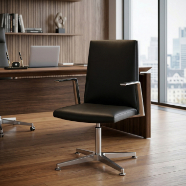 silla de reuniones negro silla de reunion piel natural brazos fijos 2
