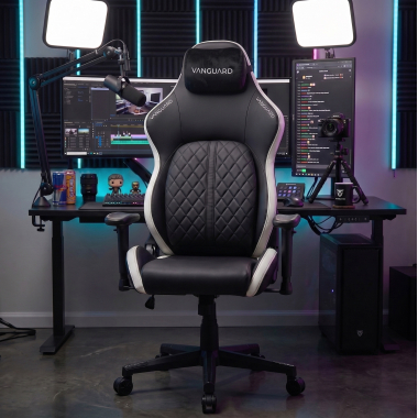 silla gaming blanco negro vanguard piel sintetica brazos moviles cojin reposacabezas reposacabezas 2