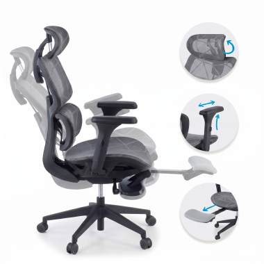 silla ergonomica gris every malla brazos regulables 3d reposacabezas reposapies extensible 3