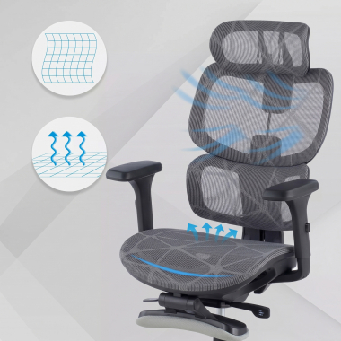 silla ergonomica gris every malla brazos regulables 3d reposacabezas reposapies extensible 4