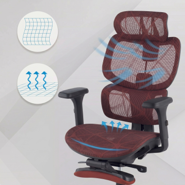 silla ergonomica rojo every malla brazos regulables 3d reposacabezas reposapies extensible 6