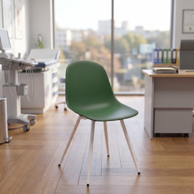 silla confidente blanca verde 4 patas plastico sin brazos 2