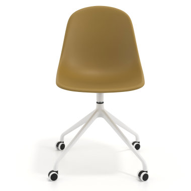 silla de reuniones mostaza con ruedas plastico sin brazos 6