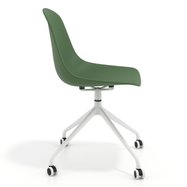 silla de reuniones blanca verde con ruedas plastico sin brazos 3