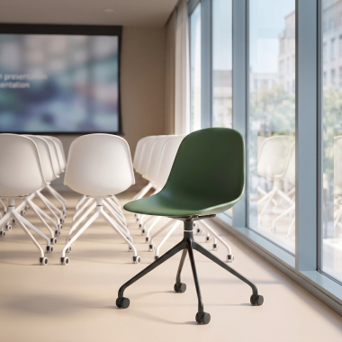 silla de reuniones negra verde con ruedas plastico sin brazos 2