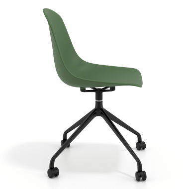 silla de reuniones negra verde con ruedas plastico sin brazos 3