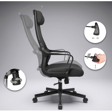 silla teletrabajo negro venus malla brazos fijos soporte lumbar reposacabezas 8