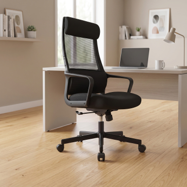 silla teletrabajo negro venus malla brazos fijos soporte lumbar reposacabezas 2