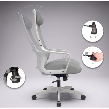 silla teletrabajo blanco gris venus malla brazos fijos soporte lumbar reposacabezas 6