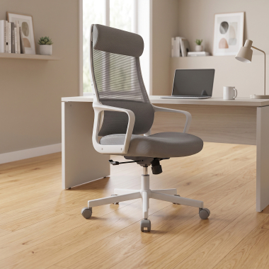 silla teletrabajo blanco gris venus malla brazos fijos soporte lumbar reposacabezas 2