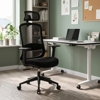 silla teletrabajo negro task malla brazos regulables 1d soporte lumbar reposacabezas 2
