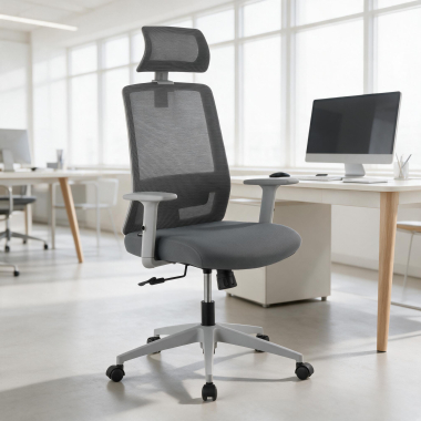 silla teletrabajo blanco gris aria malla brazos regulables 1d soporte lumbar reposacabezas 2