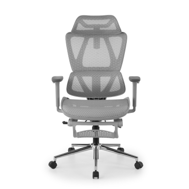 silla de oficina blanco gris sion malla brazos moviles reposacabezas reposapies extensible 3