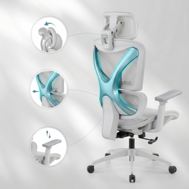 silla ergonomica blanco gris velstrom malla brazos regulables 3d doble soporte lumbar reposacabezas 8