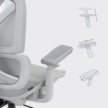 silla ergonomica blanco gris velstrom malla brazos regulables 3d doble soporte lumbar reposacabezas 12