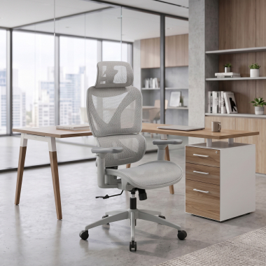 silla ergonomica blanco gris velstrom malla brazos regulables 3d doble soporte lumbar reposacabezas 16