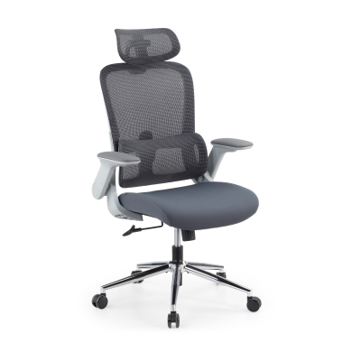 silla ergonomica gris dexter malla brazos abatibles soporte lumbar reposacabezas 1