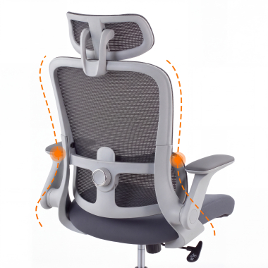 silla ergonomica gris dexter malla brazos abatibles soporte lumbar reposacabezas 7