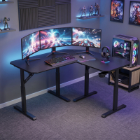 Escritorio gaming en L Volcano, regulable en altura, 140x140cm