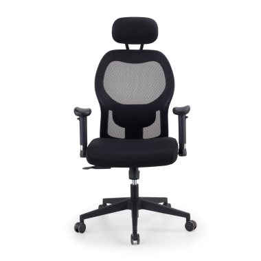 silla teletrabajo negro con reposacabezas malla brazos regulables 2d soporte lumbar reposacabezas 3