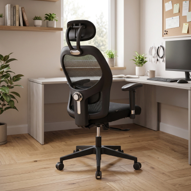 silla teletrabajo negro con reposacabezas malla brazos regulables 2d soporte lumbar reposacabezas 2