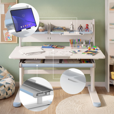mesa de escritorios juveniles blanco azul ergokid 7