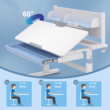 mesa de escritorios juveniles blanco azul ergokid 8